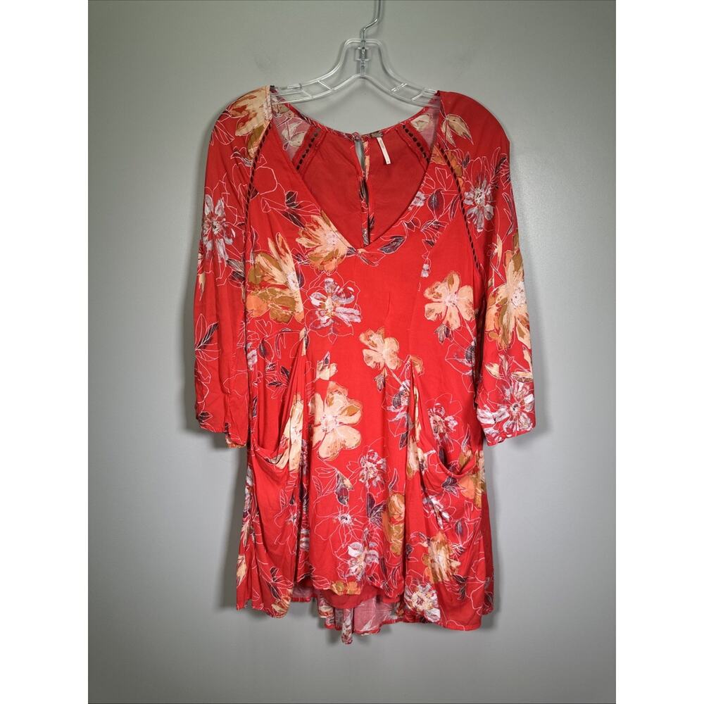 Free People Eyes On You High-Low Dress 4 Floral Print‎ Red Poppy Pockets Boho